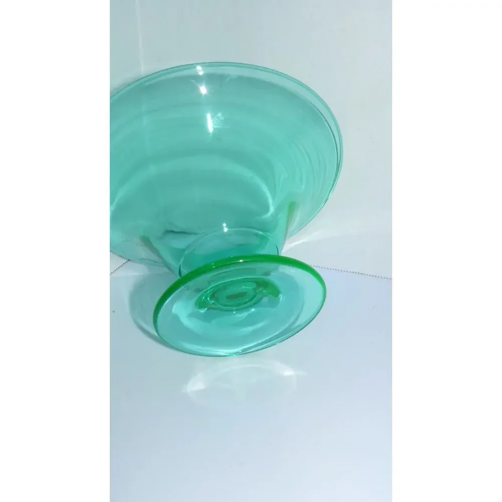 Vtg Uranium Green Glass Compote Pedestal Bowl Footed 7